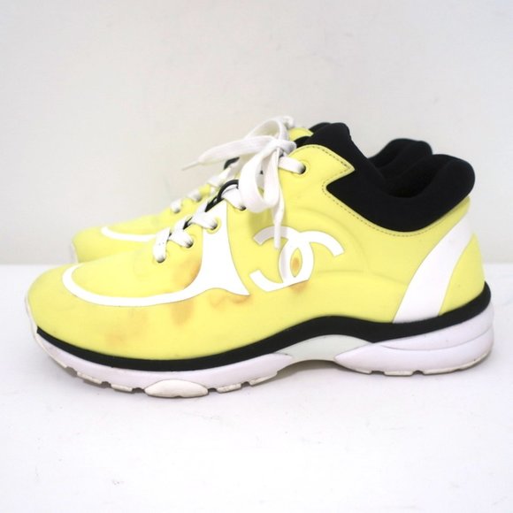 CHANEL CC LYCRA SNEAKERS NEON YELLOW SIZE 37 - Picture 7 of 12